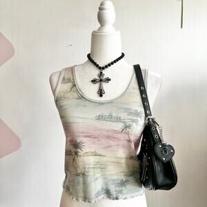 Palm Tree Tank Top, Beach, Tropical, Vintage,‎ Soft Girl, Coconut Girl, Small